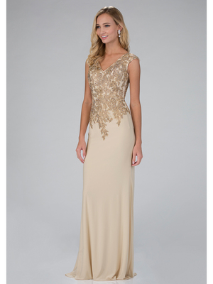 GL1333X Cap Sleeve Floor Length Mother of the Brides Evening Dress, Champagne