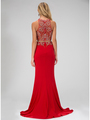 GL1338D Mock Two Piece Embellished Prom Dress with Train - Red, Back View Thumbnail