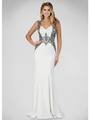 GL1347P Form Fitted Evening Dress with Sheer Back - Ivory, Front View Thumbnail