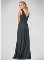 GL1389T V-neck Evening Dress with Jeweled Belt - Charcoal, Back View Thumbnail
