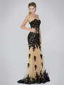 GL2005 Strapless Sweetheart Prom Evening Dress with Lace Applique - Black Gold, Front View Thumbnail
