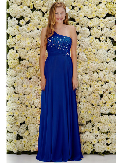 GL2021 One Shoulder Prom Dress - Royal Blue, Front View Medium