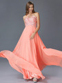 GL2049 Embellished Strapless Chiffon Gown - Coral, Front View Thumbnail