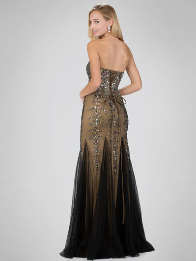 GL2067 Sequined Sweetheart Tulle Prom Dress  - Black Gold, Back View Medium