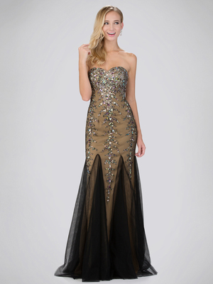 GL2067 Sequined Sweetheart Tulle Prom Dress , Black Gold