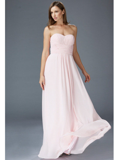 GL2070 Strapless Sweetheart Ruched Prom Dress - Pink, Front View Medium
