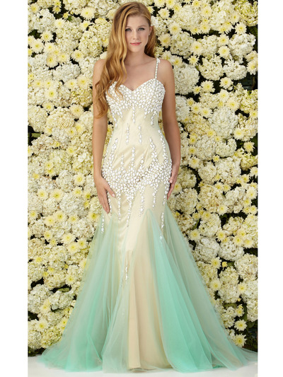 GL2081 Tulle Prom Dress - Tiffany Nude, Front View Medium