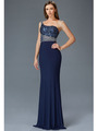 GL2086 One Shoulder Evening Dress - Navy, Front View Thumbnail