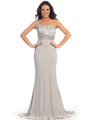 GL2086 One Shoulder Evening Dress - Silver, Front View Thumbnail