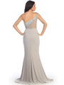 GL2086 One Shoulder Evening Dress - Silver, Back View Thumbnail