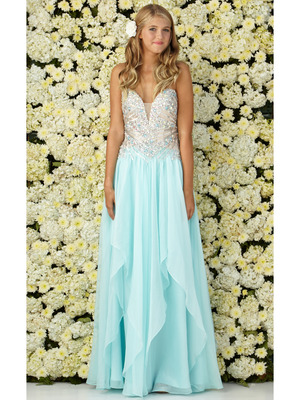 GL2092 Embellished Bodice Strapless Prom Dress, Tiffany