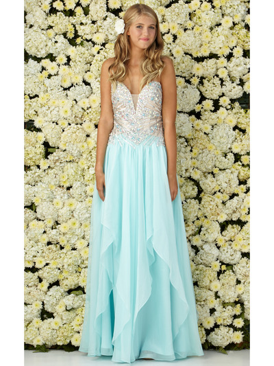 GL2092 Embellished Bodice Strapless Prom Dress - Tiffany, Front View Medium