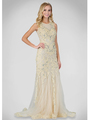 GL3144P Sleeveless Tulle Gown with Beading - Ivory, Front View Thumbnail
