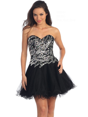 GS1034 Sequin Bodice Party Dress, Black