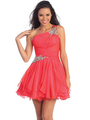 GS1037 One Shoulder Handkerchief Skirt Party Dress - Fuschia, Front View Thumbnail
