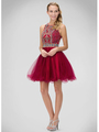 GS1311H High Neck Beaded Homecoming Dress - Magenta, Front View Thumbnail