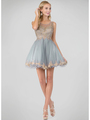 GS1334 Sleeveless Sheer Homecoming Dress with Lace Applique - Silver, Front View Thumbnail