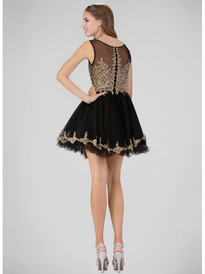 GS1334D Sleeveless Sheer Homecoming Dress with Lace Applique - Black, Back View Medium