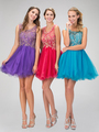 GS1335D Beautiful Homecoming Dress with Tulle Skirt - Purple, Front View Thumbnail