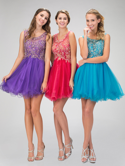 GS1335D Beautiful Homecoming Dress with Tulle Skirt - Purple, Front View Medium