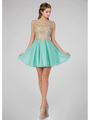 GS1336D Illusion Neckline Homecoming Mini Chiffon Gown - Tiffany, Front View Thumbnail