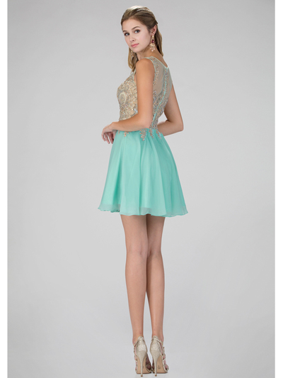 GS1336D Illusion Neckline Homecoming Mini Chiffon Gown - Tiffany, Back View Medium