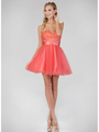 GS1345P Mini Sweetheart Homecoming Dress with Tulle Skirt - Coral, Front View Thumbnail