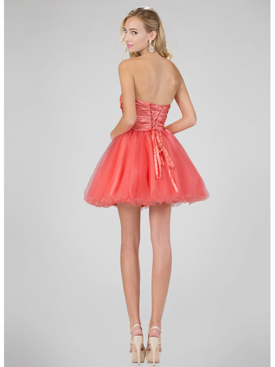 GS1345P Mini Sweetheart Homecoming Dress with Tulle Skirt - Coral, Back View Medium