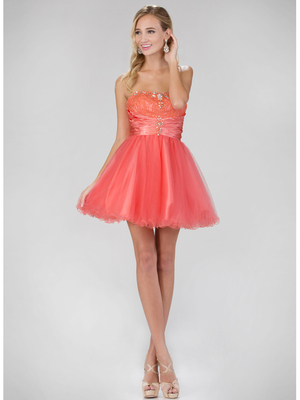 GS1345P Mini Sweetheart Homecoming Dress with Tulle Skirt, Coral