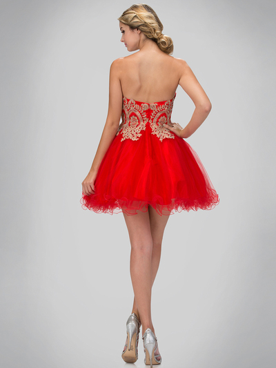 GS1348P Mini Sweethear Homecoming Dress with Open back - Red, Back View Medium
