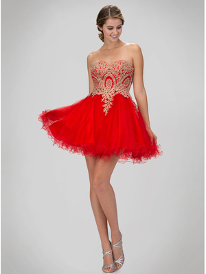 GS1348P Mini Sweethear Homecoming Dress with Open back, Red