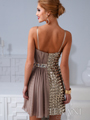 H1207 Checkered and Chiffon Drapped Cocktail Dress By Terani - Gold, Back View Thumbnail