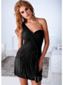 H1217 One Sholder Pleated Homecoming Dress By Terani - Black, Front View Thumbnail
