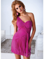 H1217 One Sholder Pleated Homecoming Dress By Terani - Fuschia, Front View Thumbnail
