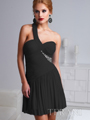 H1218 Pleated And Jewled One Shoulder Homecoming Dress By Terani - Black, Front View Thumbnail