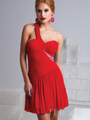 H1218 Pleated And Jewled One Shoulder Homecoming Dress By Terani - Red, Front View Thumbnail