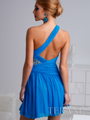 H1218 Pleated And Jewled One Shoulder Homecoming Dress By Terani - Turquoise, Back View Thumbnail