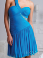 H1218 Pleated And Jewled One Shoulder Homecoming Dress By Terani - Turquoise, Alt View Thumbnail