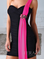 H1219 Pleated One Shoulder Homecoming Dress By Terani - Black Fuschia, Alt View Thumbnail