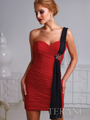 H1219 Pleated One Shoulder Homecoming Dress By Terani - Red Black, Front View Thumbnail