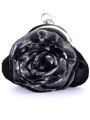 HBG8643 Black Grey Rosette Evening Bag - Black, Front View Thumbnail