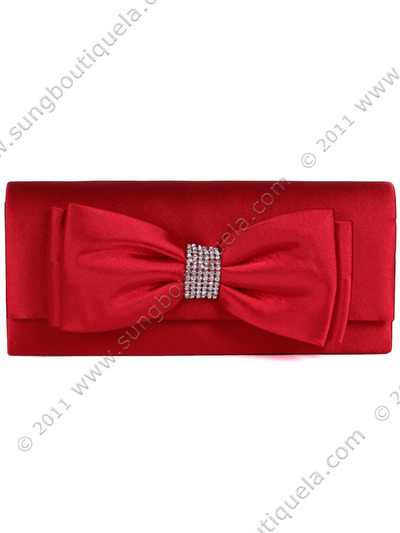 HBG90948 Red Evening Bag with Bow - Red, Front View Medium