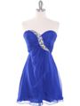 HK5744 Shirred Front Jeweled Homecoming Dress - Blue, Front View Thumbnail