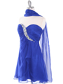 HK5744 Shirred Front Jeweled Homecoming Dress - Blue, Alt View Thumbnail