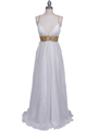 HK9163 White Beaded Evening Dress - White, Front View Thumbnail