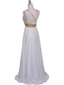 HK9163 White Beaded Evening Dress - White, Back View Thumbnail