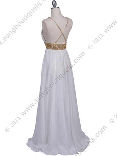 HK9163 White Beaded Evening Dress - White, Back View Medium