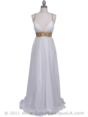 HK9163 White Beaded Evening Dress, White
