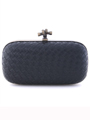 ICP1532 Black Leather Weave Clutch - Black, Front View Thumbnail