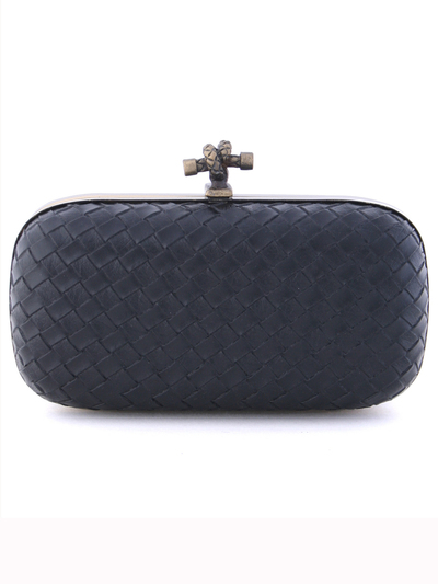 ICP1532 Black Leather Weave Clutch - Black, Front View Medium